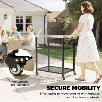Outsunny Outdoor Grill Cart with Stainless Steel Top, Two-Shelf Pizza Oven Stand, Food Prep Table on Wheels, Black(m-6)