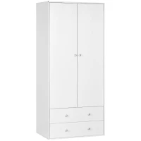 HOMCOM Armoire Wardrobe Closet with 2 Drawers, 71" Tall Wardrobe Cabinet with Hanging Rod, 2 Door Bedroom Armoires, Modern Clothing Storage Cabinet for Bedroom, White(m-11)