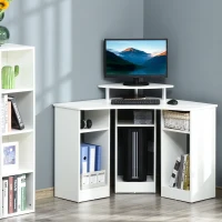 HOMCOM 35" L-Shaped Computer Desk with Monitor Stand and Open Shelves, Home Office Corner Desk Study Workstation for Small Space, White(m-1)