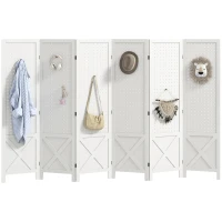 HOMCOM 56.9" 6 Panel Wooden Room Divider with Pegboard Display, Folding Privacy Screen for Home Office, White(m-9)