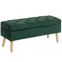 HOMCOM Storage Ottoman with Lid, Velvet Upholstered Storage Bench with Wood Legs for Living Room, Dark Green(m-9)