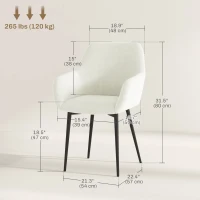 HOMCOM Dining Chairs Set of 2, Velvet-look Fabric Upholstered Kitchen Chairs with Backrest, Armrests and Steel Legs, Cream White(m-3)
