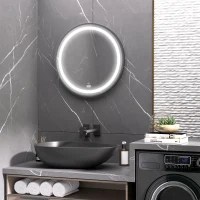 kleankin 24-Inch Lighted Bathroom Mirror for Wall, Dimmable LED Mirror with Memory Function, Round Mirror for Wall Decor(m-2)