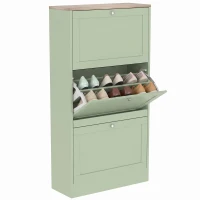 HOMCOM Modern Shoe Storage Cabinet with 3 Flip Drawers and Adjustable Shelves for 12-18 Pairs of Shoes, Green(m-11)