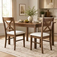HOMCOM Dining Chairs Set of 2, Upholstered Kitchen Chairs with Rubberwood Frame, Padded Seat and X-Back, Walnut(m-10)