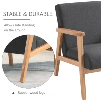 HOMCOM Mid-Century Modern Accent Chair Retro Fabric Armchair Wooden Arm Upholstered Lounge Chair for Living Room Grey(m-5)