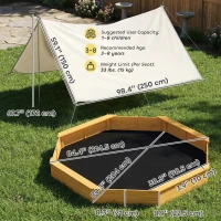 Qaba Wooden Kids Wooden Sandbox with Large Canopy, Outdoor Sand Box with 4 Bench Seats, Bottom Liner for Aged 3-8, Yellow(m-3)