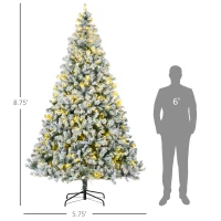 HOMCOM 9' Artificial Snow Christmas Trees with Frosted Branches, Warm White or Colorful LED Lights, Steel Base(m-3)