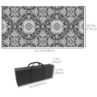 Outsunny Portable Outdoor Rug with Carry Bag, 9' x 18' Reversible Mat, Waterproof Plastic Straw RV Rug for Backyard, Deck, Picnic, Beach, Camping, Gray & White Flower(m-3)