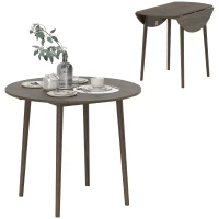 HOMCOM Folding Dining Table, Round Drop Leaf Kitchen Table for Small Spaces with Wood Legs, Distressed Grey(m-9)