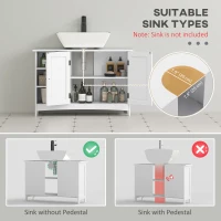 HOMCOM Bathroom Vanity Cabinet, Under Sink Storage Cabinet with Double Doors, Open and Adjustable Shelves, White(m-4)