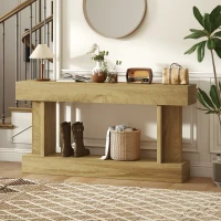 HOMCOM 63 Inch Long Console Table, Vintage Narrow Entryway Table with Storage Shelf for Living Room and Hallway, Oak(m-10)