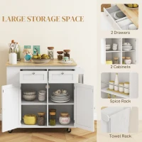 HOMCOM Kitchen Island with Power Outlet and Drop Leaf, Rolling Kitchen Cart with 2 Drawers and Adjustable Shelves, White(m-6)