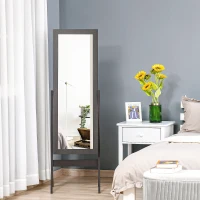 HOMCOM Full Length Mirror, Free Standing Full Body Mirror with Rectangular Frame, Adjustable Angle for Dressing Room, Bedroom, Living Room, Dark Brown(m-7)
