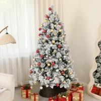 HOMCOM 6.5 ft Prelit Flocked Artificial Christmas Tree with 350 Clear Lights, 1107 Tips, Metal Stand for Home Office Holiday(m-8)