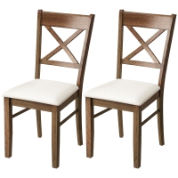 HOMCOM Dining Chairs Set of 2, Upholstered Kitchen Chairs with Rubberwood Frame, Padded Seat and X-Back, Walnut