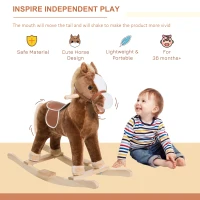 Qaba Kids Ride on Rocking Horse Toddler Plush Toy with Realistic Sounds for 3-6 Years Old Children - Brown(m-4)