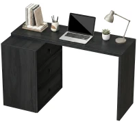 HOMCOM L Shaped Computer Desk Home Office Desk with 3 Drawers Black Wood Grain(m-9)