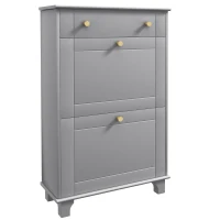 HOMCOM Slim Shoe Storage with 2 Flip Drawers and Adjustable Shelves Shoe Cabinet Organizer for 8 Pair, Grey(m-9)