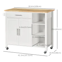 HOMCOM Wooden Rolling Kitchen Island on 360° Swivel Wheels Dining Cart with Drawer, Towel Rack for Kitchen, White(m-3)