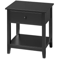 HOMCOM Modern Style Nightstand, Small End Table with Drawer and Storage Shelf for Bedroom, Living Room, Black(m-2)