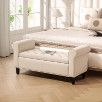 HOMCOM 50 Inches Storage Ottoman, Upholstered Bedroom Bench with Rolled Arms and Button Tufted Storage, Beige(m-1)