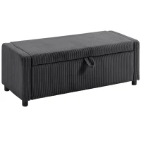 HOMCOM Storage Ottoman, Upholstered Corduroy End of Bed Bench with Thick Padding, Storage Bench for Bedroom, Dark Grey(m-9)