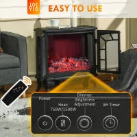 HOMCOM 27" Electric Fireplace Heater, Fireplace Stove with Realistic LED Flames and Logs, Remote Control and Overheating Protection, 750W/1500W, Black(m-5)
