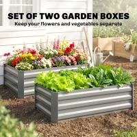 Outsunny Set of 2 Galvanized Raised Beds for Garden, Outdoor Planter Box for Flowers, Herbs and Vegetables, Light Grey(m-4)