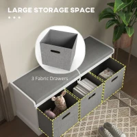 HOMCOM Shoe Storage Bench with Seat, Entryway Bench Seat with Cushion, 3 Fabric Drawers for Hallway, White(m-5)
