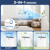 HOMCOM 14000 BTU Portable Air Conditioner, Inverter & Dual Hose AC Unit w/ Cool, Dehumidifier, Fan, for 700 Sq. ft, Window Kit(m-6)