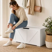 HOMCOM 39.4 Inches Storage Chest, Storage Trunk with 2 Safety Hinges for Living Room, White Wood Grain(m-8)