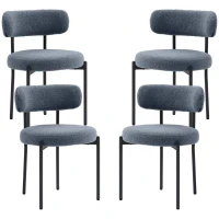 HOMCOM Round Modern Upholstered Kitchen Chairs, Boucle Dining Chairs Set of 4 with Curved Backrest and Thick Cushion, Gray(m-1)