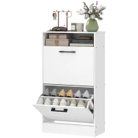 HOMCOM Shoe Cabinet 2 Flip Drawers Adjustable Dividers Shoe Storage Cabinet Top Shelf Entryway White(m-1)