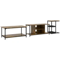 HOMCOM Living Room Furniture Set, Industrial Living Room Tables and TV Stand for 55" TVs, 2-tier Coffee Table and C-shaped Side Table with Storage Shelves, Rustic Brown(m-9)