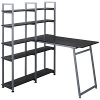 HOMCOM 5 Tier Versatile L-Shaped Computer Desk, Writing Table with Display Shelves and Metal Frame, Space-Saving for Study, Home Office, Black(m-1)