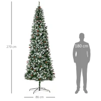 HOMCOM 9ft Pre-Lit Snow-Dipped Artificial Christmas Tree with Realistic Branches, 460 LED Lights, Pine Cones(m-3)