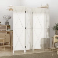 HOMCOM 4-panel Wall Partition Farmhouse Room Separator with Foldable Design Wooden Frame 5.6FT, White(m-8)