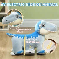 Qaba 6V Kids Electric Ride on Animal Tyrannosaurus with Music Forward for Aged 18-36 Months, Blue(m-4)