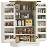 HOMCOM Farmhouse Kitchen Pantry Storage Cabinet, Kitchen Pantry Cabinet with Doors and Adjustable Shelves, Cream White(m-9)