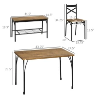 HOMCOM Industrial Dining Table Set for 6 People, 6 Piece Kitchen Table and Chairs Set, Dinner Table with Bench, Steel Frame and Storage Shelf, Dinette Set, Rustic Brown(m-3)