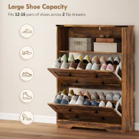 HOMCOM Shoe Cabinet with 2 Flip Drawers, Narrow Shoe Storage Cabinet, Rustic Brown(m-5)