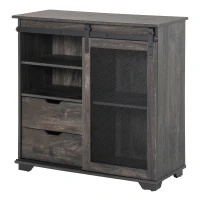 HOMCOM Industrial Sideboard Buffet Cabinet, Kitchen Cabinet, Coffee Bar Cabinet with 2 Drawers, 2 Open Shelves and Metal Mesh Sliding Door, Dark Brown(m-11)