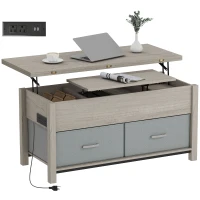 HOMCOM Lift Top Coffee Table, Center Table with 3 Hidden Compartments, 2 Fabric Drawers, Expandable Top and Charging Station(m-2)