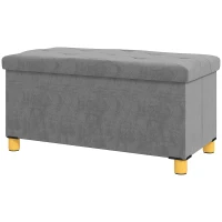 HOMCOM Storage Ottoman Bench, Velvet Upholstered Foldable Ottoman Footrest, Foot Stool with Wood Legs for Living Room, Bedroom(m-2)