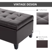 HOMCOM Storage Ottoman Bench, Foot Rest with Solid Wood Legs, 51 Inches PU Leather Storage Chest for Living Room, Brown(m-6)