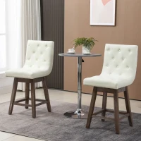 HOMCOM Counter Height Bar Stools, Swivel Bar Chairs, 25.5" High Fabric Tufted Breakfast Barstools for Kitchen, Set of 2, Cream White(m-10)