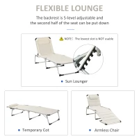 Outsunny Folding Lounge Chair Outdoor 5-Level Reclining Chaise Lounge Chair Outdoor Camping Tanning Chair with Aluminum Frame, Padding, and Headrest for Beach, Yard, Patio, Pool, White(m-4)