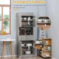 HOMCOM Freestanding Pantry Cabinet, 72" Kitchen Buffet with Utility Drawer, 2 Door Cabinets, Gray Wood Grain(m-5)