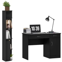 HOMCOM Computer Desk and Bookcase Set, Study Table with Adjustable Shelf, Bookshelf with Open Compartments and Cabinet, Black(m-9)